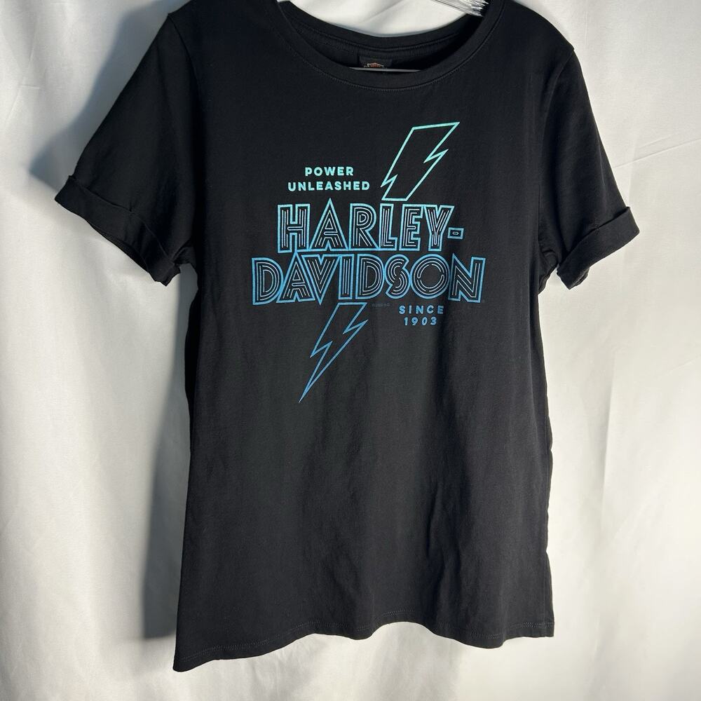Harley Davidson Women L Shirt Top Unleash The Power Motorcycle USA Ohio - Picture 2 of 6